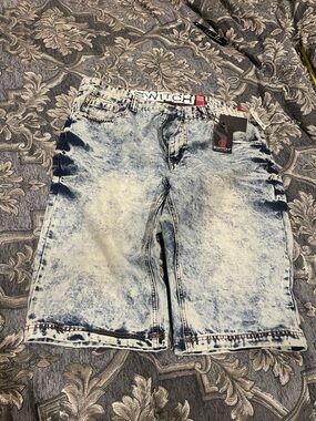 Switch Acid-Wash Denim Shorts for Men - Light Blue/White